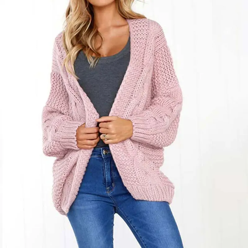 

Venlilulu 2018 Autumn Thicken Knitted Sweater Women Winter Warm Cardigans Loose Sweaters Ladies Coat Batwing Sleeve Female Tops