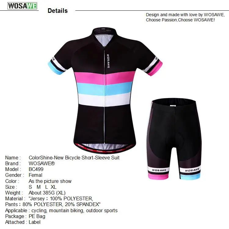 Женское Велосипедное Wosawe Джерси Женская летняя велосипедная Одежда дышащая женская одежда с коротким рукавом топы велосипедные наборы для безопасного катания