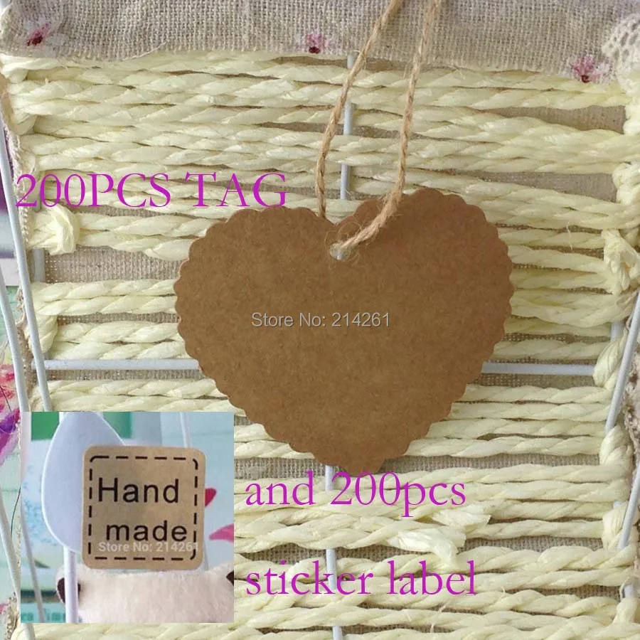 Wholesale Free Shipping Heart Design kraft Hang Tag Swing For Gift Note Hand Made With Sticker Label | Украшения и аксессуары