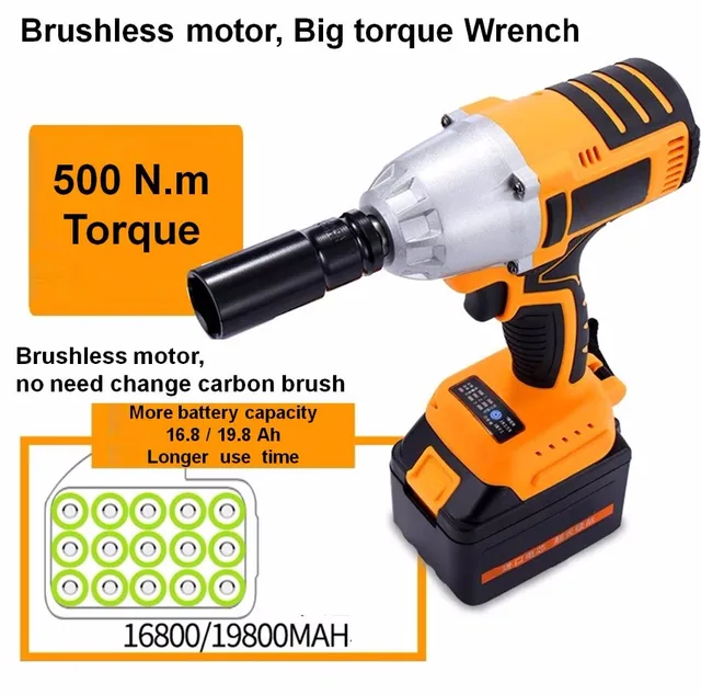 500n M Torque 3200r Min Lithium Battery Brushless Motor Electric 500n M Torque 3200r Min Lithium Battery Brushless Motor Electric Impact Wrench Cordless Socket Drill Car Tyre Wheel