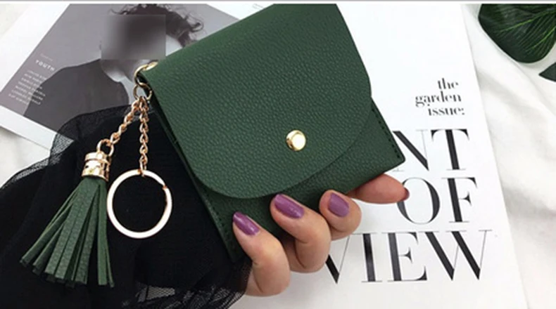 Mini Small pocket purse Women's short money thin fashion Tassels Ring key ring Soft leather Simplicity Coin bag Card bag Solid