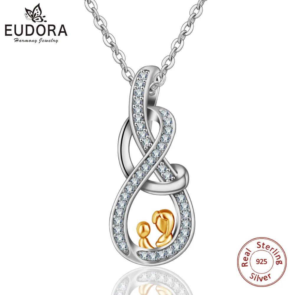 

Eudora 925 Sterling Silver MOM & Baby Pendant Gold Necklaces with AAA CZ Women Fine Jewelry For Family Mother Day Gift CYD161