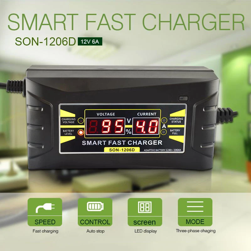 

Full Automatic Car Battery Charger 110V to 240V To 12V 6A EU/US Intelligent Fast Power Charging Wet Dry Lead Acid Digital LCD