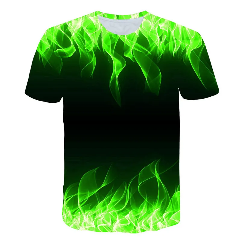 

3 d short-sleeved green flame cool T-shirt colorful flame young men /women T shirt blue fire horse feyenoord dracarys ajax kiax