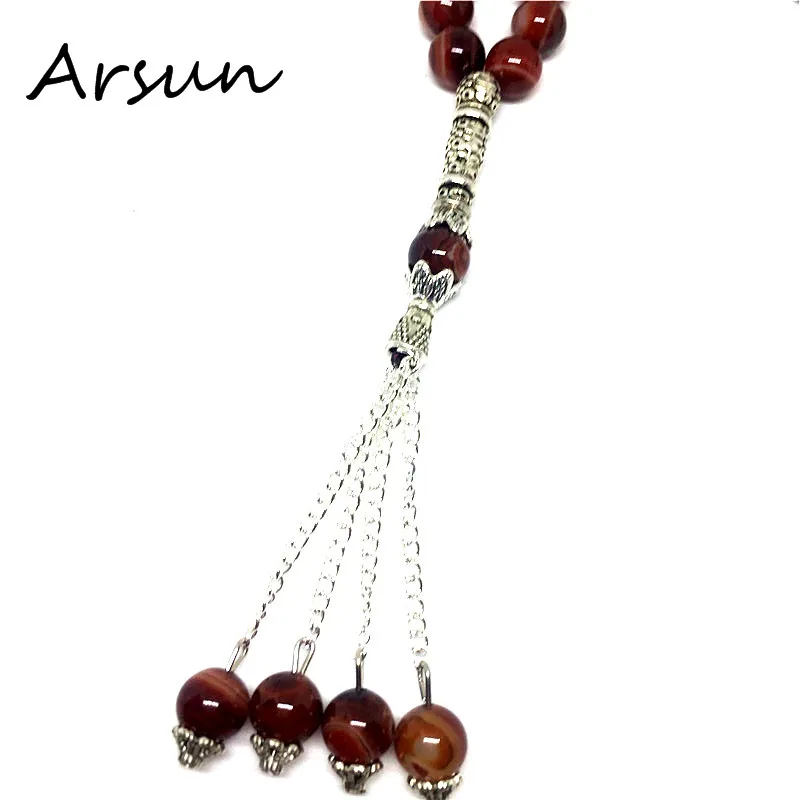 Original Natural Colorful Stone Muslim 33 Prayer Beads Islamic Allah Prayer Rosary Tesbih Islam Misbaha