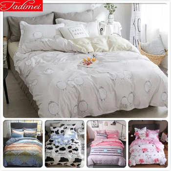 

Cute Animal Pattern Plain Sold Duvet Cover 3/4 pcs Bedding Set Kids Soft Cotton Bed Linen Single Full Queen King Size Bedspreads