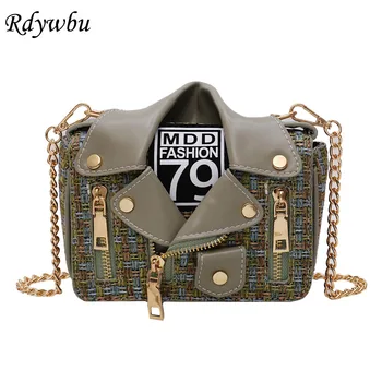 

Rdywbu Designer Luxury Chain Bag Jacket Clothing Shaped Punk Shoulder Bag Motobike Women Woolen Crossbody Messenger Bag B106