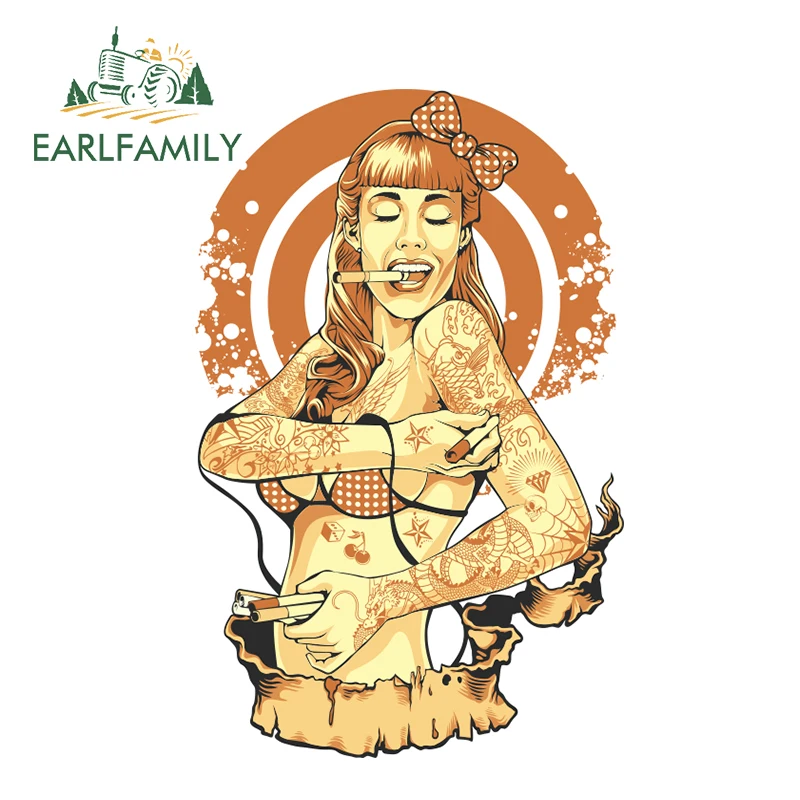 

EARLFAMILY 13cm x 8.4cm Personality Hip Hop Tattoo Girl Decal Cartoon Vinyl Car Styling Print Waterproof DIY Car Stickers