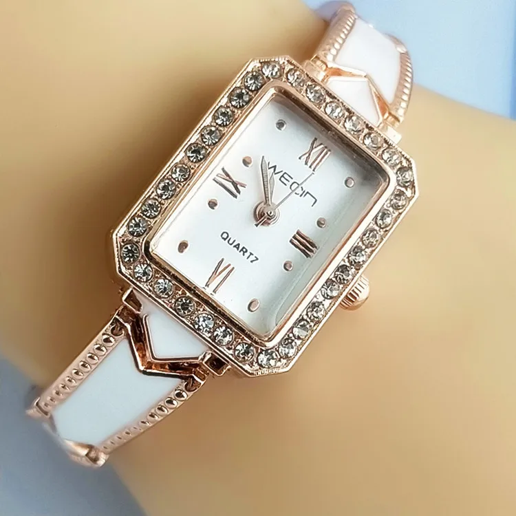 Модные женские часы-браслет прямоугольной формы с блестящими камнями, розовое золото, Элегантные наручные часы