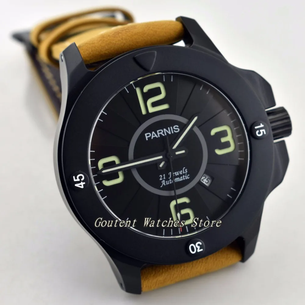  47mm Parnis Sapphire Glass Leather MIYOTA Deployment Automatic Mechanical Men's Watch