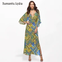Summer Boho Floral Print Dress Women Sexy V Neck Split Backless Maxi Bohemian Dresses Sundress Vestidos New Arrival 2018