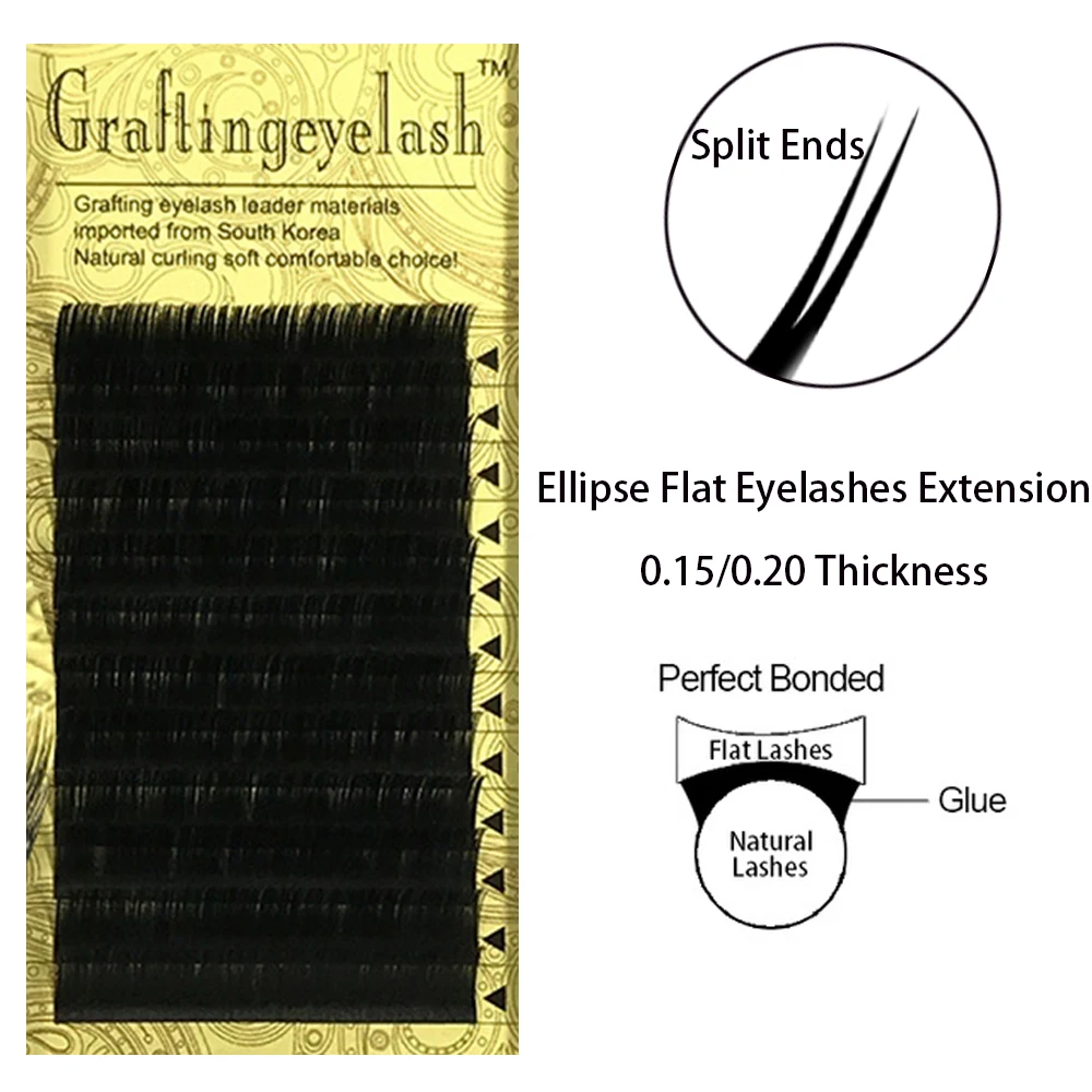 

B C D Curl 8~14mm Flat Ellipse Eyelash Extensions split tips ellipse shaped natural light false ellipse Individual eyelashes