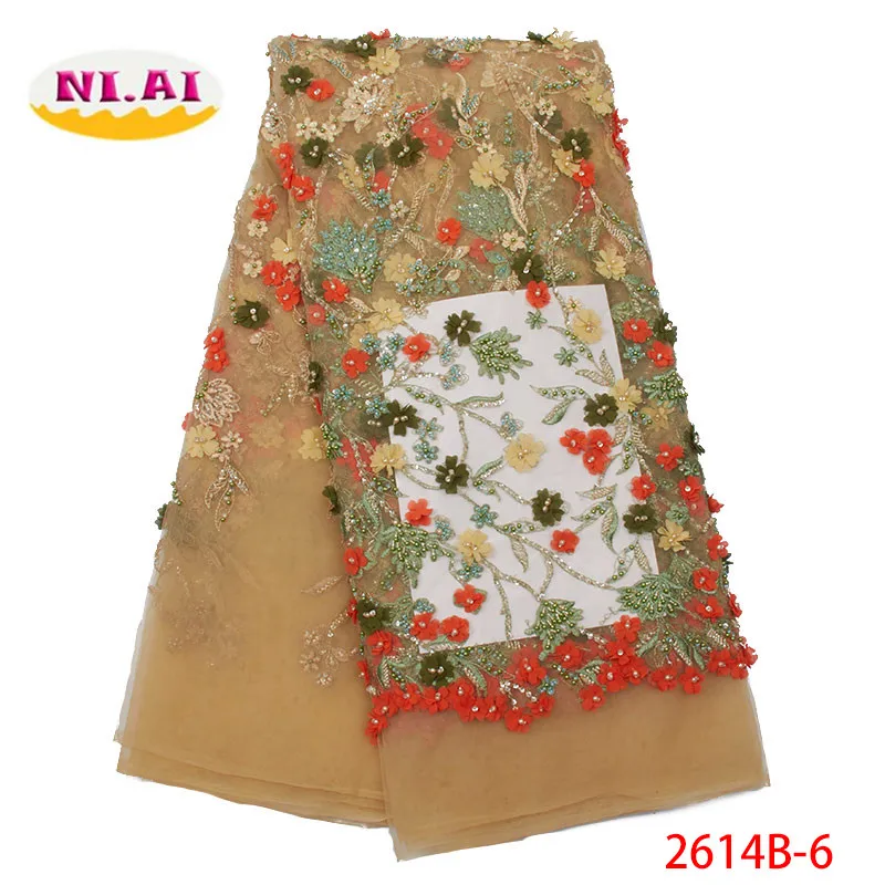 

Handmade African Lace Fabric 2019 High Quality 5yards Lace Nigerian Tulle Lace Fabric French Net Lace Fabric For Dress XY2614B-6