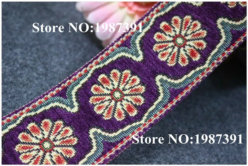 

5yards/lot wide 6cm Woven Jacquard Ribbon purple flowers design with fluff for curtain accessory LS-5124