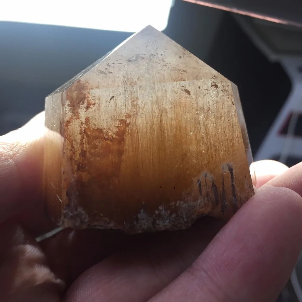 

BEST!! HD88 Rutilated Quartz Crystal Wand 123g Healing Point Gemstone Crafts Pleasure Wand Magic Stone Ornament Gifts