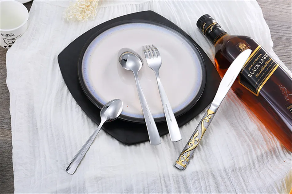 Luxury Flower Dinnerware Set Stainless Steel Cutlery Set Bronzing Silver Knife Fork Tableware European Western Food Set 4 Pcs (6)