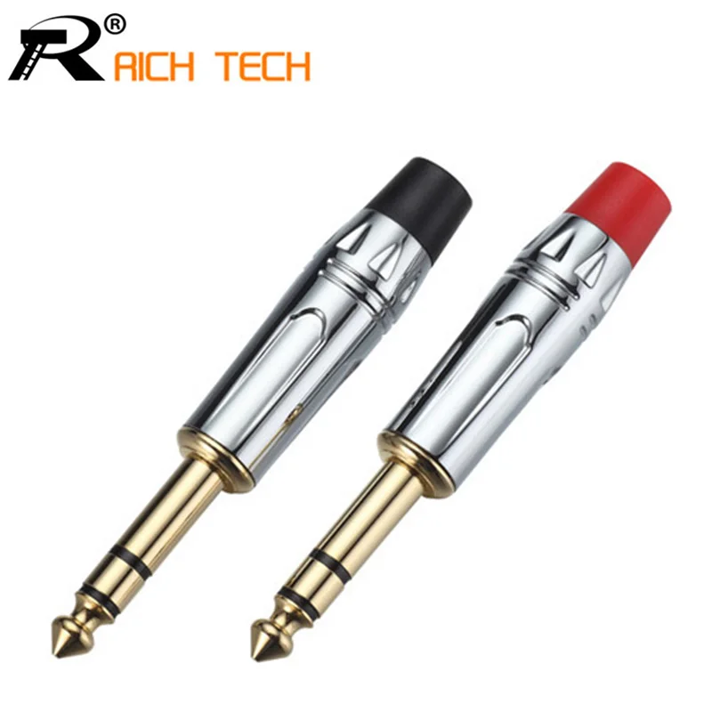 

2pairs/4pcs Jack 6.35 High quality Nickel plated Audio Plug Connector 6.35mm stereo microphone Plug Assembly adapter Black & Red