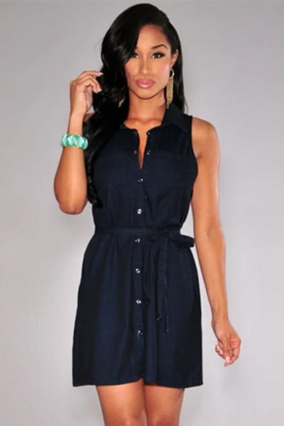 black denim button down dress