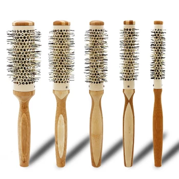 

Wood Handle Ceramic Combs Set Thermal Ionic Round Barrel Hair Brush Aluminum Tube Comb Hairdressing Curler Brushes Comb U1054