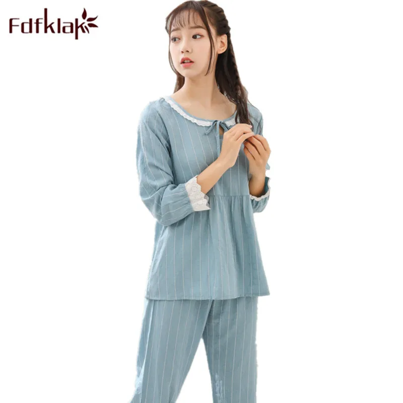 

Fdfklak New Pyjamas Women Pajamas Autumn 2018 Pijamas Mujer Ladies Loungewear Long Sleeve Pyjama Cotton Female Sleepwear