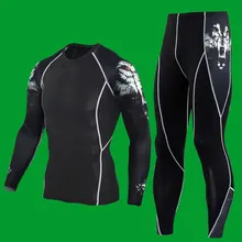 2017 Gold skulls Print men running suits Yoga Sets Sports Fitness Clothes Set For men spandex Workout Clothing Two-piece Suit