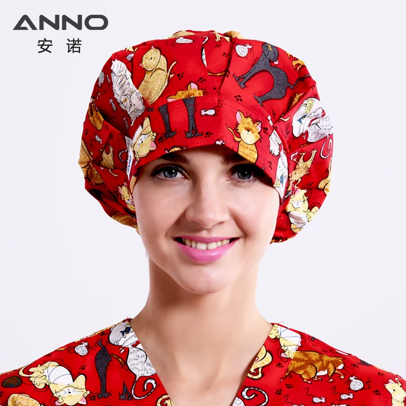 ANNO Medical caps Red Cotton Short/Long Hair Surgical Surgeon's Surgery Hat Hospital Doctor Nurse Hat Men Scrub Hats With Mask