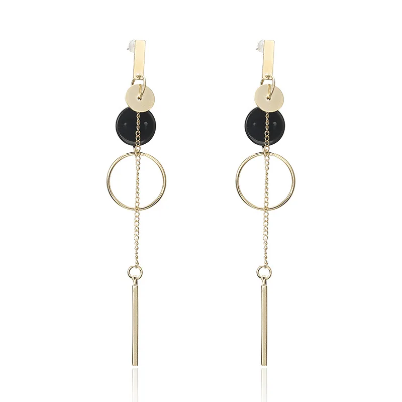 

Doreen Box Fashion Stud Earrings Silver Gold Metal Long Bar Pendant Round Earring Women Temperament Geometric Ear Jewelry,1 Pair