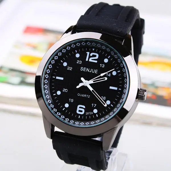 SENJUE Brand Men Blue Silicone Watch with 24 Hours Dial Luminous Hand