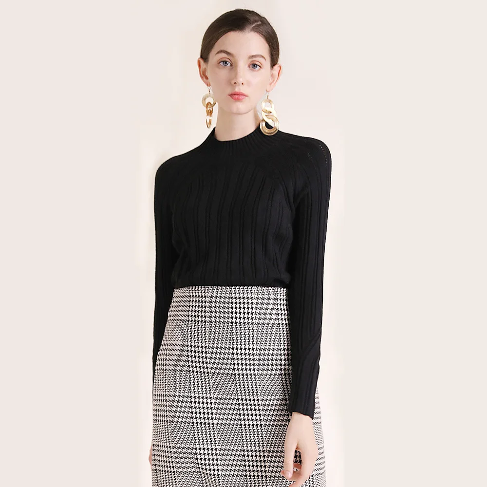 Solid half turtleneck elastic knit slim pullovers sweater 2018 new women autumn winter basic long sleeve sweater