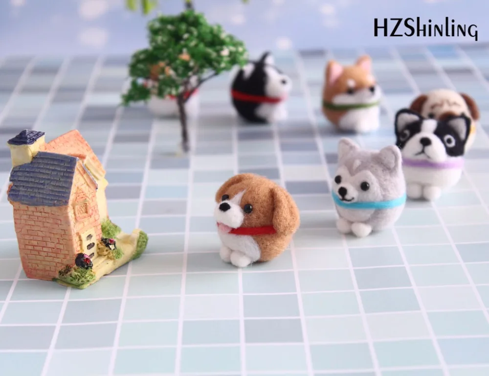 Non-Finished 9 Dogs DIY Wool Felting Package Handmade Shiba Inu Dog Toy Doll Wool Felt Poked Kitting For Stitch Needle Beginner