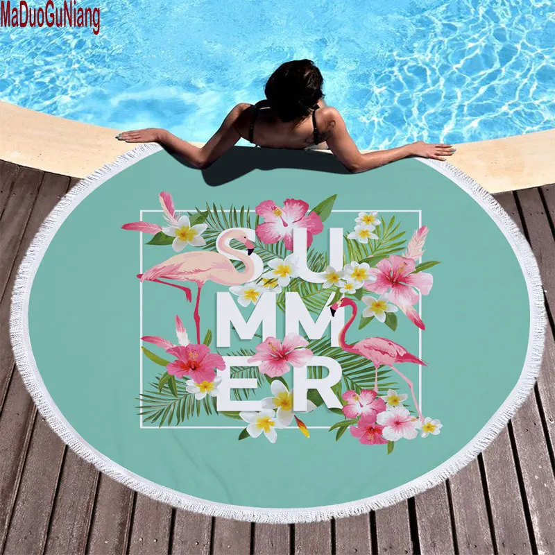 New Flamingo Microfiber Round Beach Towel with Tassel Bohemian Large