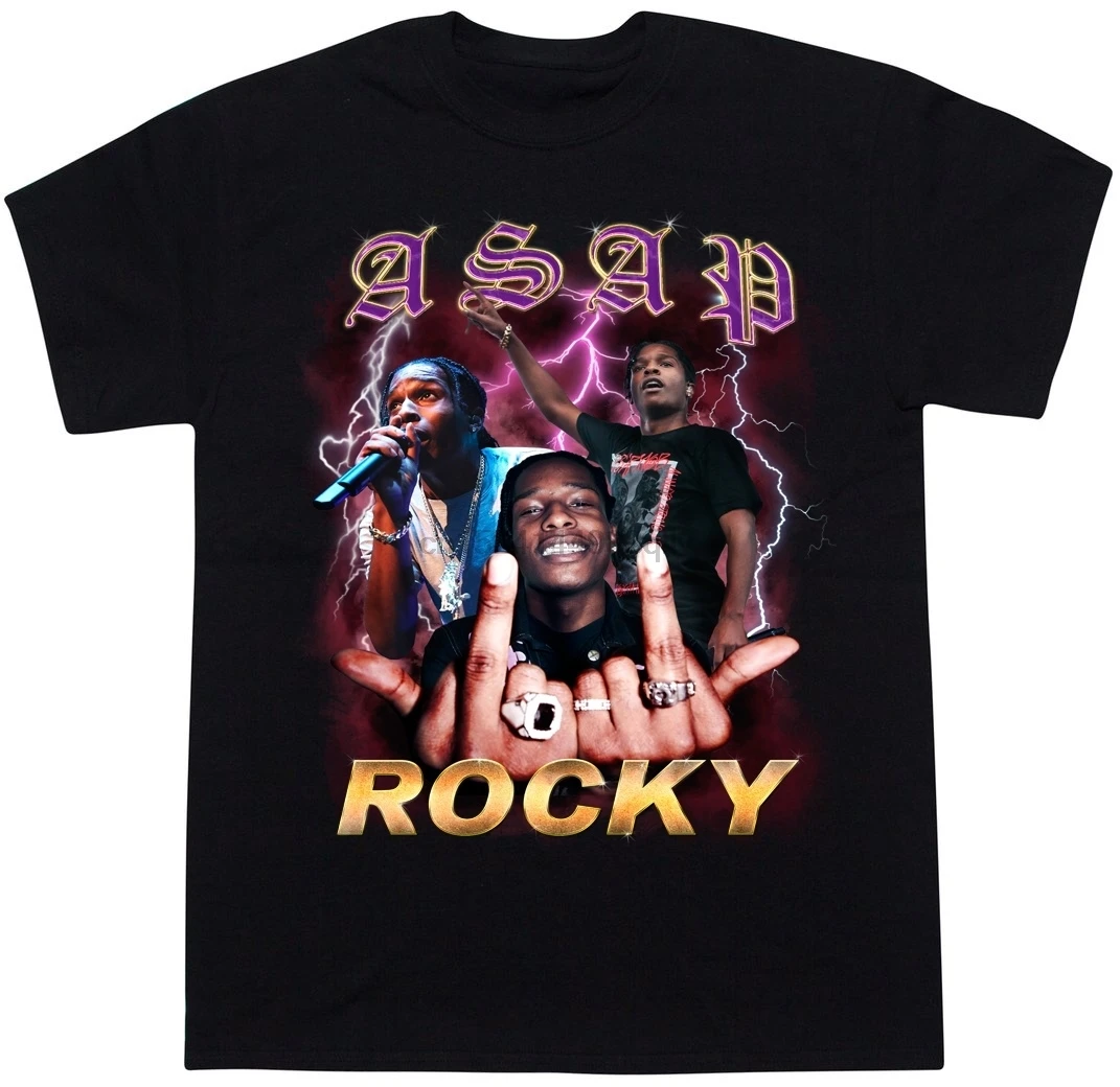 ASAP Rocky Mens Black T shirt Print Cotton Tops Clothing-in T-Shirts ...