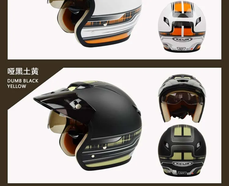 ZEUS 382 с открытым лицом 3/4 мотоциклетный шлем для мотокросса, шлем для скутера, винтажный Ретро мотоциклетный защитный шлем