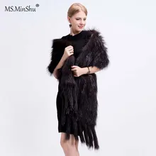 Ms. MinShu, роскошная шаль из лисьего меха, настоящая шаль из лисьего меха, зимняя, осенняя, ручная вязка, натуральный Лисий мех, шарф с бахромой, настоящий меховой палантин