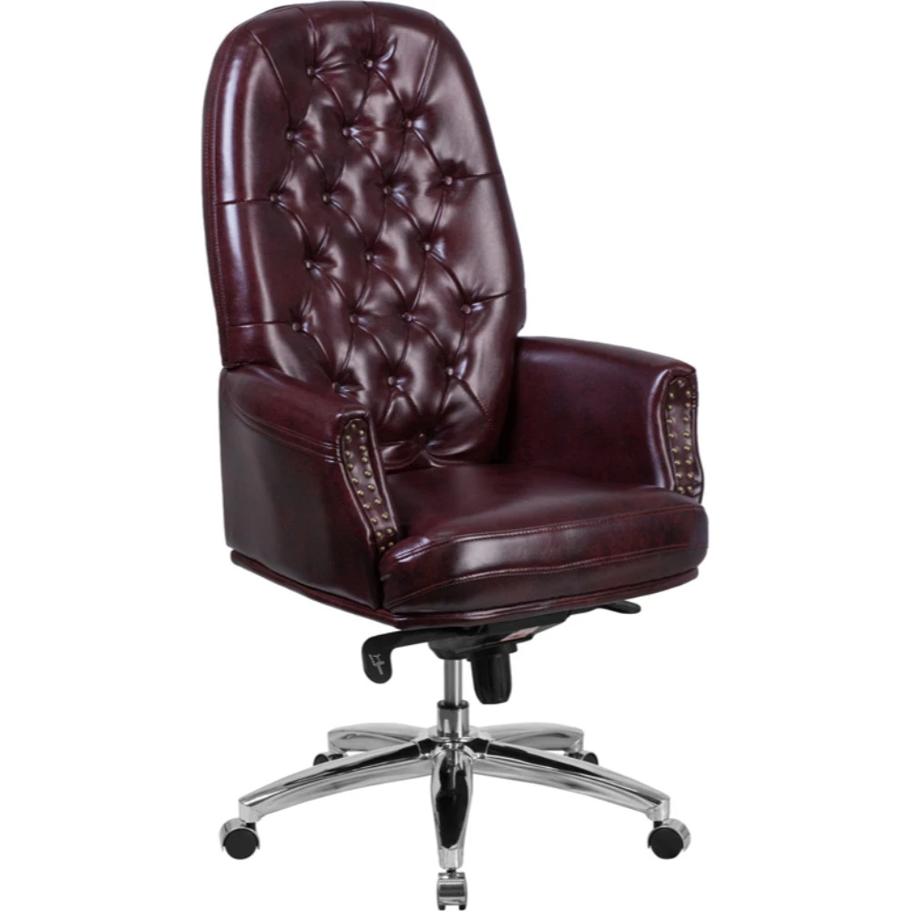 Leather Multifunction Executive Swivel Chair with Arms,Burgundy