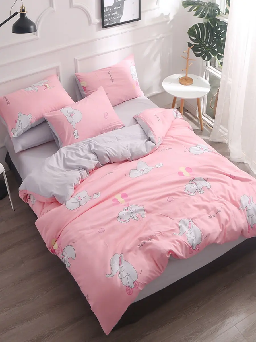 

4 Pcs Duvet Cover Set Elephant Pattern Vogue Floral Pattern Soft Bedlinens Set