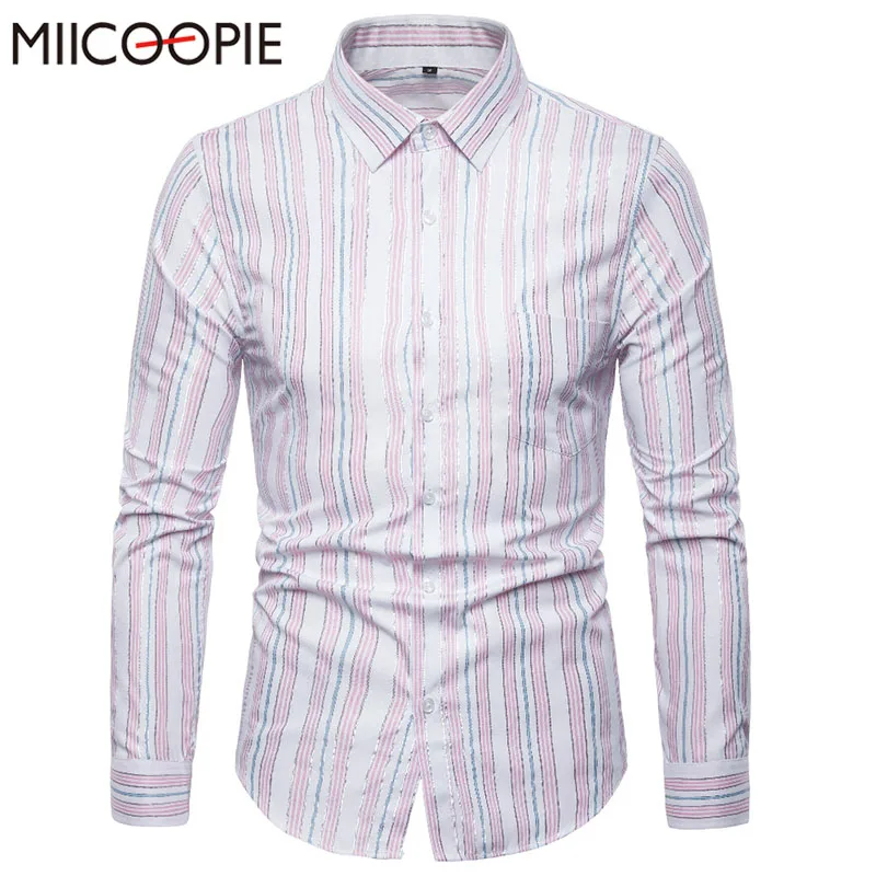 

2019 New Release Men's Stripes Long Sleeve Shirt Men's Slim Business Casual Shirt Mens Turn-down Collar Shirt