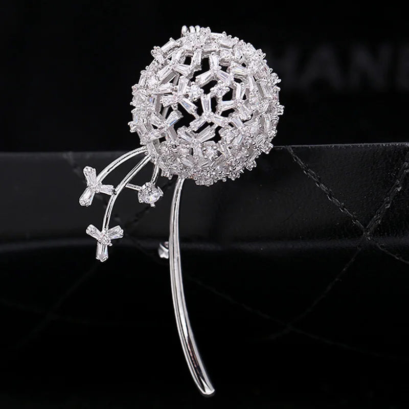 Luxury Brand Cubic Zircon Dandelion pearl brooch For Women's new year