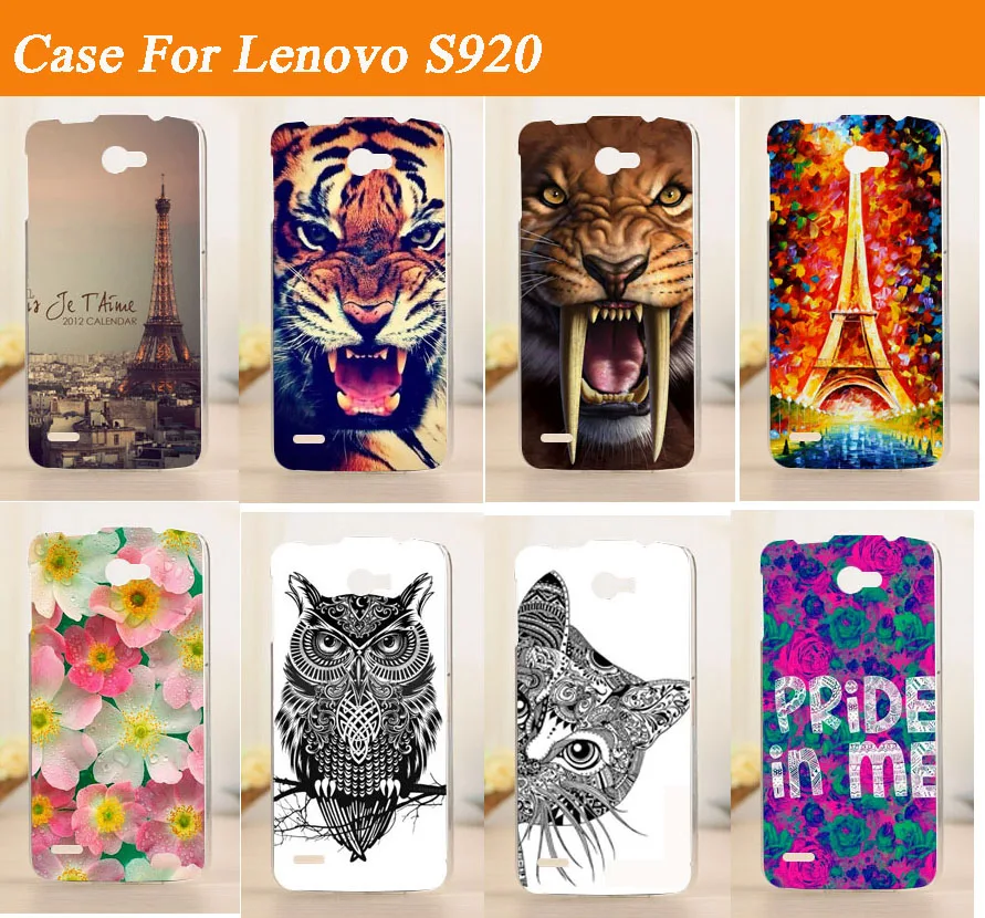 

high quality diy 3d painted colored tiger lion owl rose eiffel towers hard pc case cover for lenovo s920 skein sheer case bag