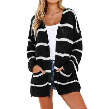 

LASPERAL 2018 Stripe Autumn Spring Women Sweater Cardigans Casual Warm Long Design Female Knitted Loose Coat Cardigan Sweater