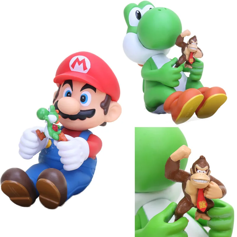 

2pcs 21cm Super Mario Figures Toy Super Mario Bros with Yoshi PVC Action Figure Luigi Peach Odyssey Mario Maker Model Dolls Toys