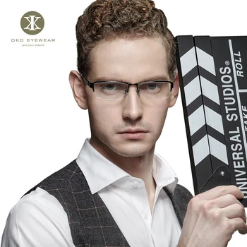 

Brand design eyewear men gafas office titanium glasses frame half-rim flexible hinge classic glasses