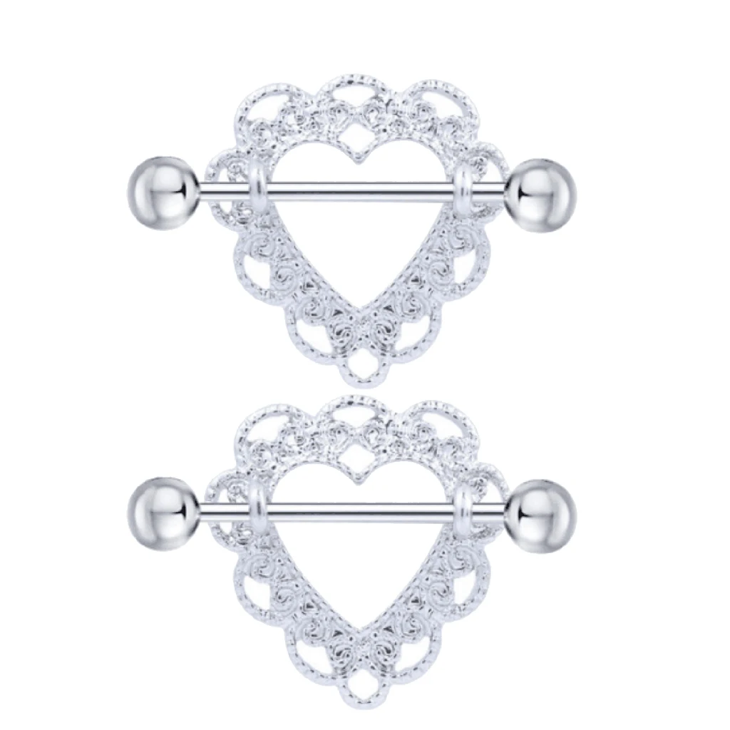 1 Pair Fashion Stainless Steel Love Hearts Nipple Bar Rings Nipple Ring Barbell Body Piercing Jewelry