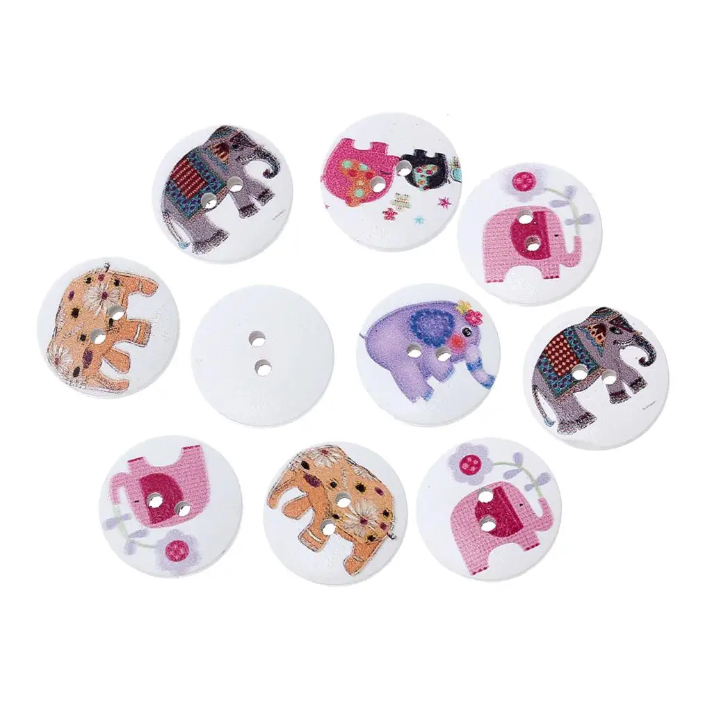 

Wood Sewing Button Scrapbooking Round Mixed 2 Holes Elephant Pattern 20mm( 6/8")Dia,10 PCs new
