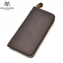 

100% Cow Leather 2017 New Brand Design Fashion Men Wallet Zipper Pureses famous brand Crazy Horse Long Wallets Clutch Coins Bags