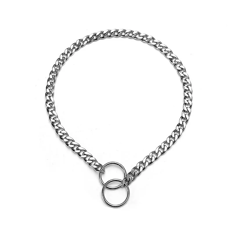 Flat dog collar chain No clip hair Training competition P chain pet
