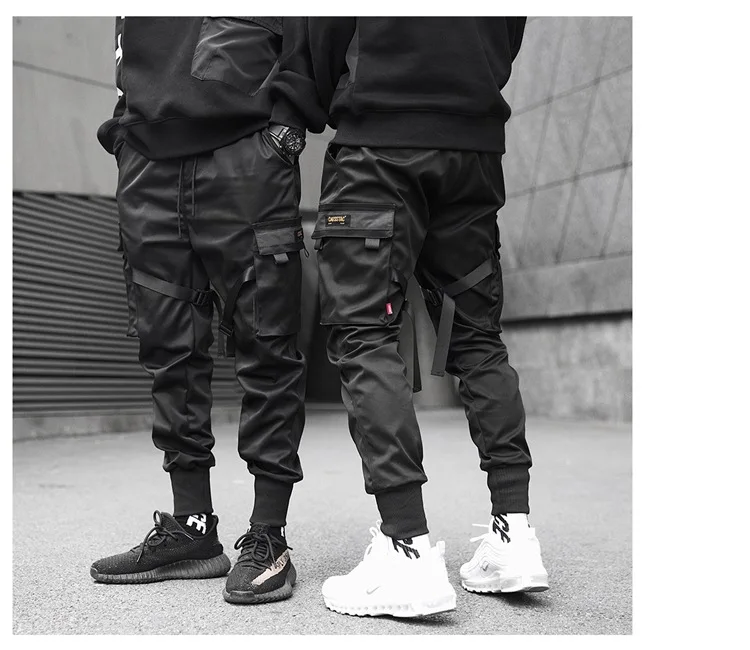Осенние мужские цветные черные брюки-карго с лентами и карманами, штаны-шаровары для бега в стиле Харадзюку, спортивные брюки в стиле хип-хоп, LBZ123