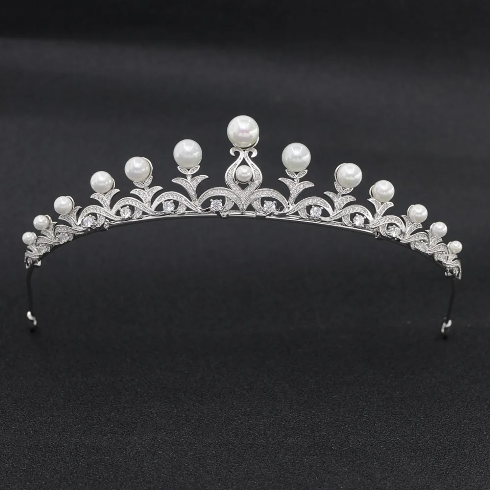 flower tiara wedding Classic CZ Cubic Zirconia Pearl Wedding Bridal Tiara Diadem Crown Women Prom Party Hair Jewelry Accessories CH10046 bridal hair pins