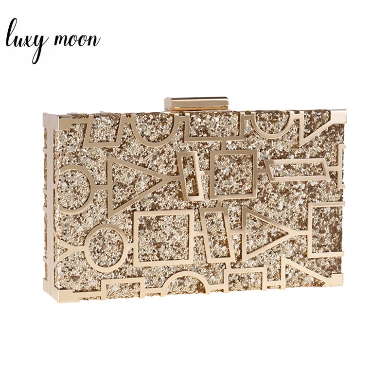 

Metal Geometric Hollow Pattern Evening Clutch Bag Gold Sequin Purse and Handbag Wedding Bags for Women 2019 New Shoulder Bag