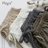 Plegie été Shorts femmes coton lin Shorts pantalon Feminino femmes haute élastique Wasit maison ample décontracté Shorts avec poche ► Photo 2/6
